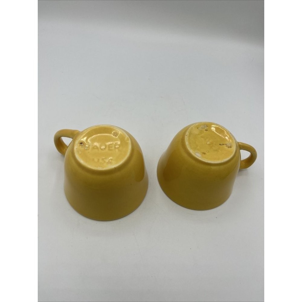 Bauer Cups plain ware Yellow 2 cups mug Vintage Pottery coffee tea cup 1930s